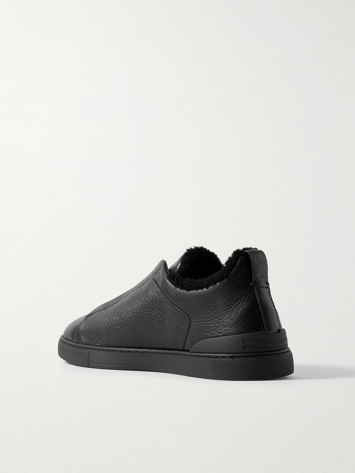 Zegna - Triple Stitch™ Shearling-Lined Full-Grain Leather Slip-On