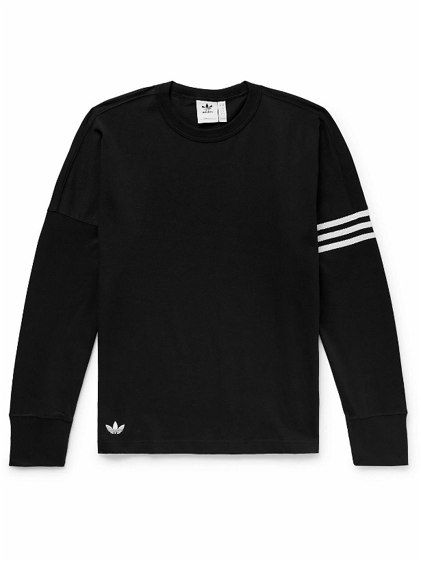 Photo: adidas Originals - Grosgrain-Trimmed Logo-Embroidered Cotton-Jersey Sweatshirt - Black