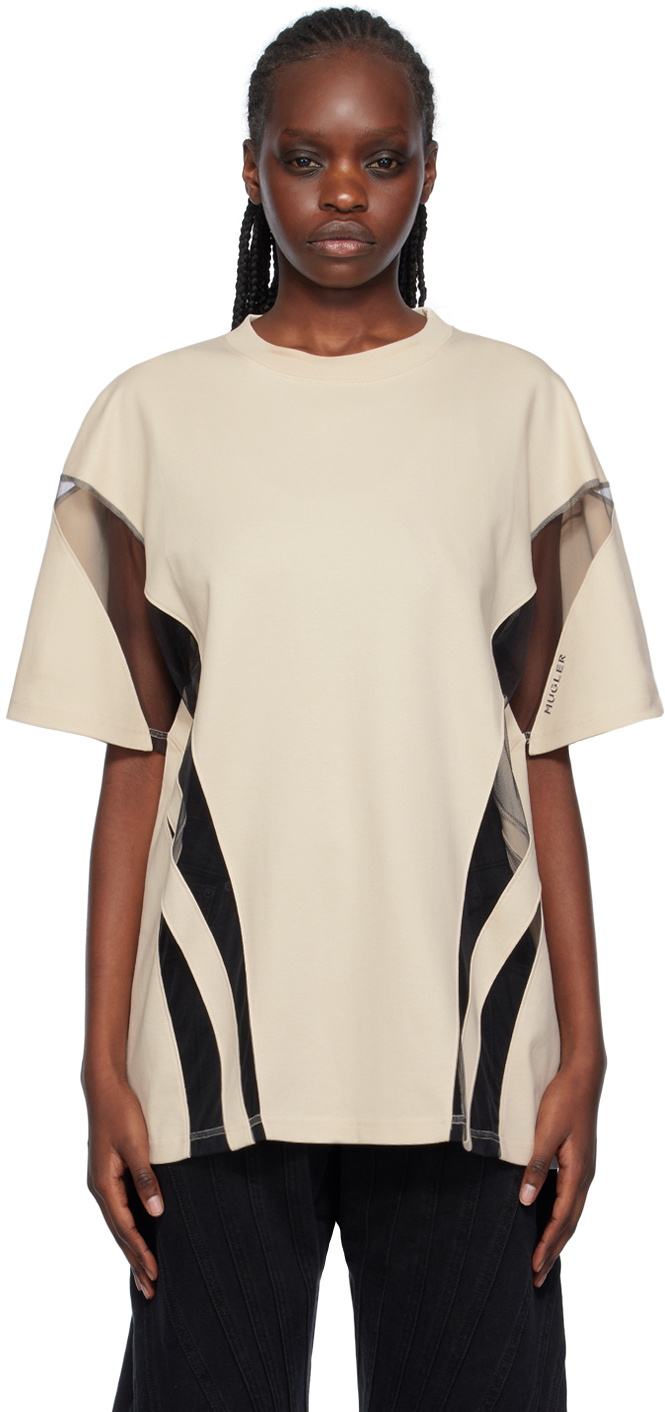 MUGLER 売れ筋商品|||マグラー Tシャツ トップス レディース Tops Beige Mugler Beige Illusion T-Shirt Mugler