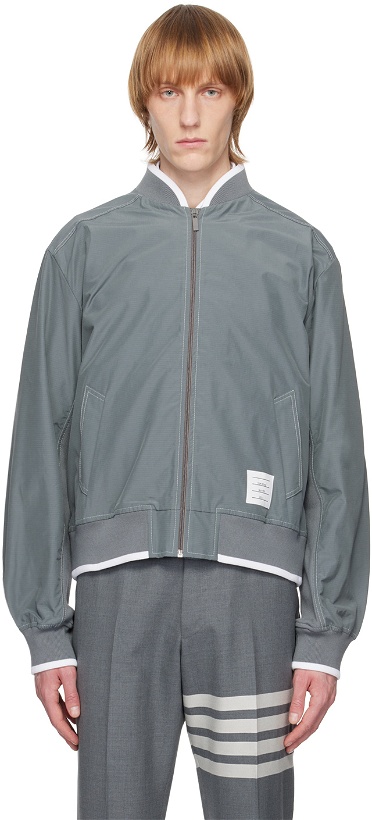 Photo: Thom Browne Gray Contrast Bomber Jacket