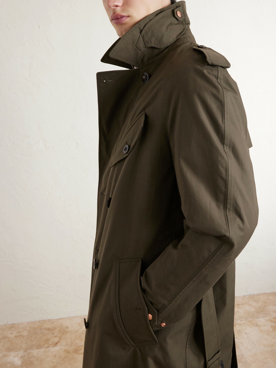 Private White V.C. - The Despatch Rider's Double-Breasted Belted Cotton Trench Coat - Green