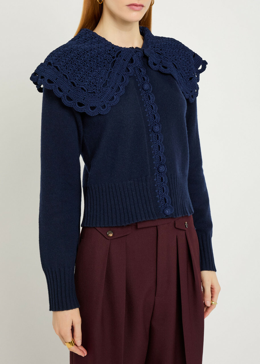 Erdem Crochet Collar Wool-blend Cardigan Navy