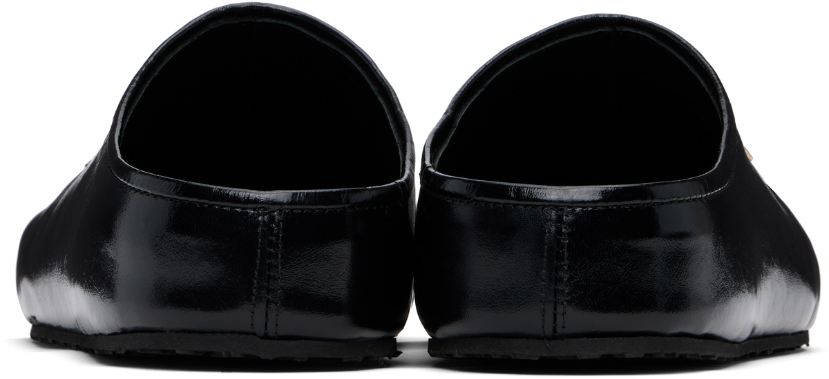 Marine Serre Black Smooth Leather MS Slip-on Loafers Marine