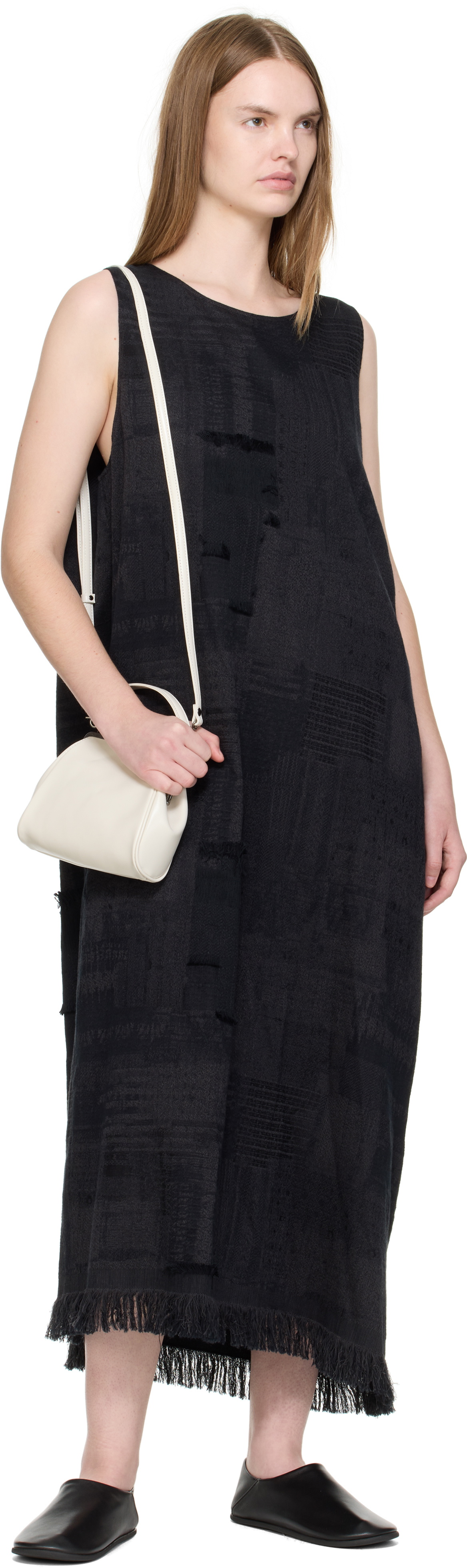 Y's Off-White Semi-Matte Leather Metal Clasp Bag