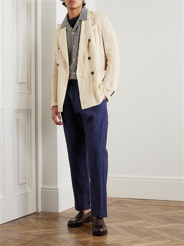 Photo: Barena - Siroco Double-Breasted Checked Linen, Wool and Cotton-Blend Blazer - Neutrals