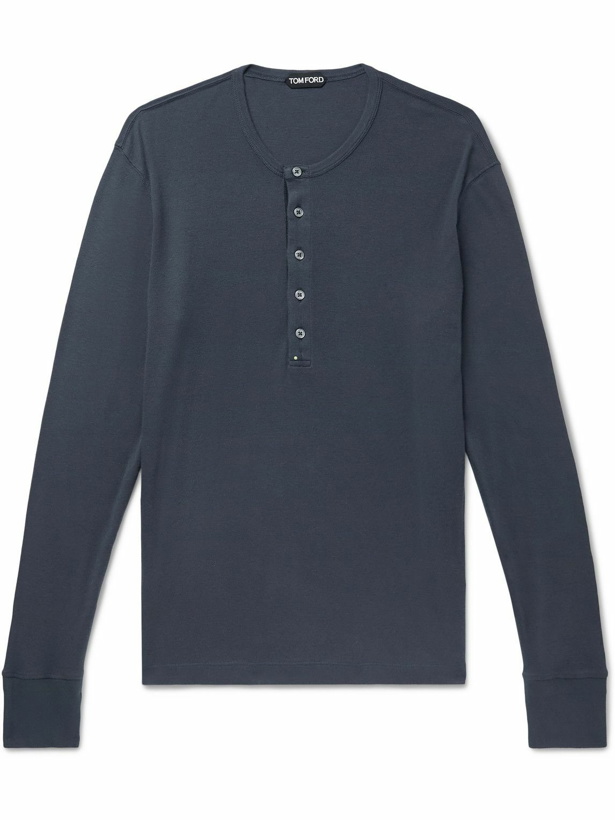 Photo: TOM FORD - Modal and Cotton-Blend Jersey Henley T-Shirt - Blue