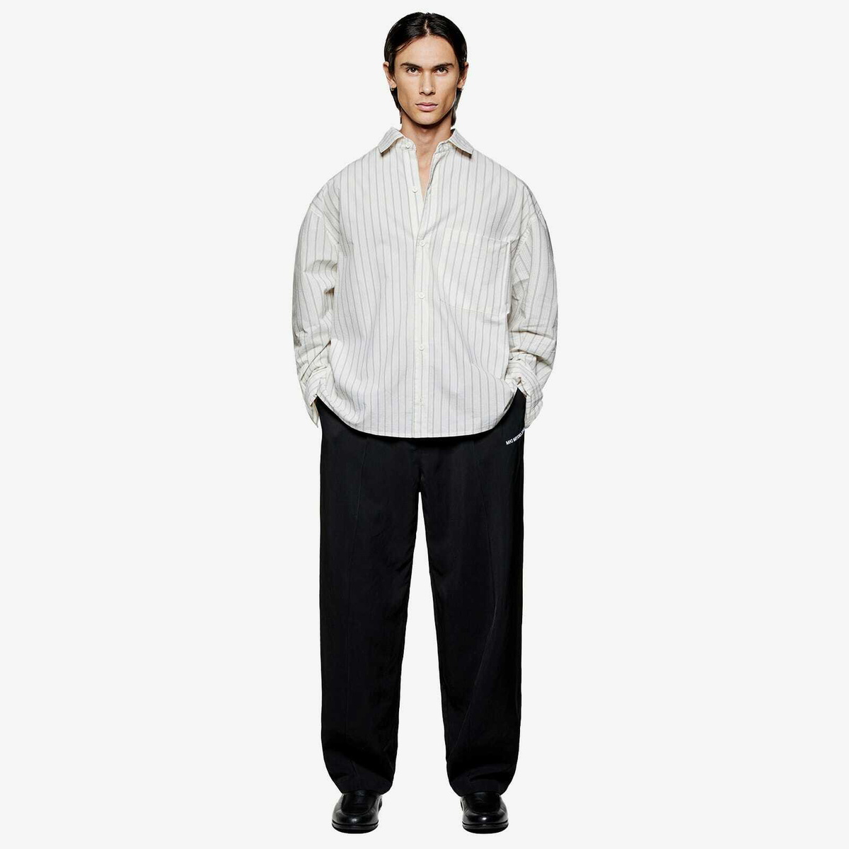 MKI Men's Box Dress Shirt in Off White Stripe