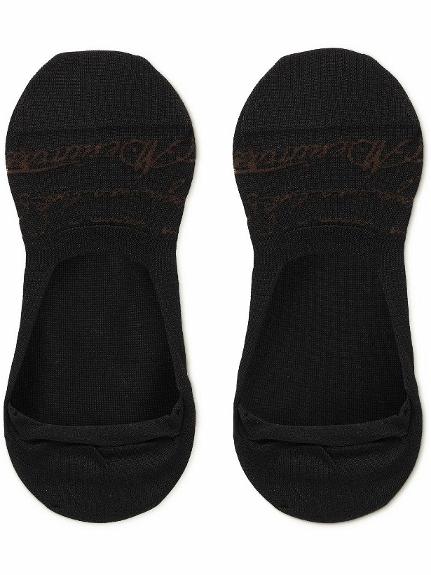 Photo: Berluti - Logo-Jacquard Stretch Cotton-Blend No-Show Socks - Black