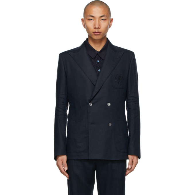 Dolce & Gabbana Dark Blue Dotted Double Breasted Coat Blazer