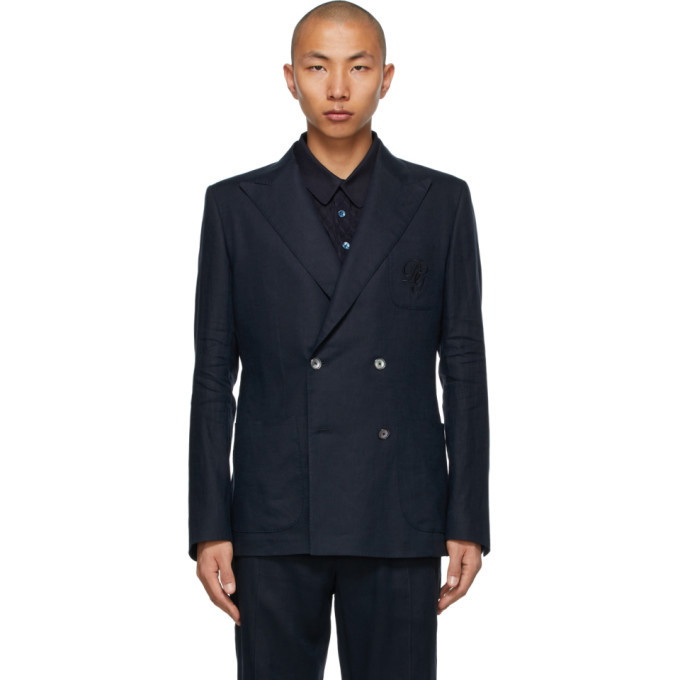 Photo: Dolce and Gabbana Navy Linen Double-Breasted Blazer
