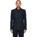 Dolce and Gabbana Navy Linen Double-Breasted Blazer