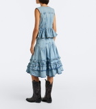 Ganni Ruffled denim midi skirt