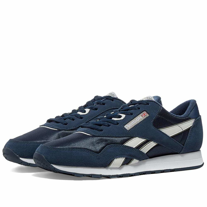 Photo: Reebok Men's CL Nylon Sneakers in Team Navy/Platinum