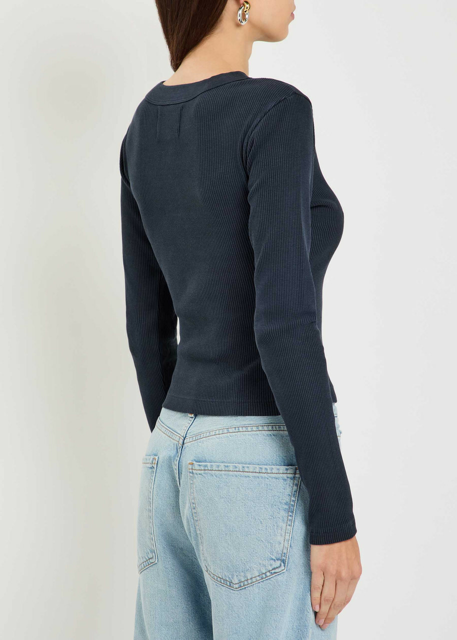 Citizens OF Humanity Varra Ribbed Cotton-blend Henley top Navy