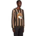 Maison Kitsune Tan and Khaki Wool Stripes Fox Head Sweater