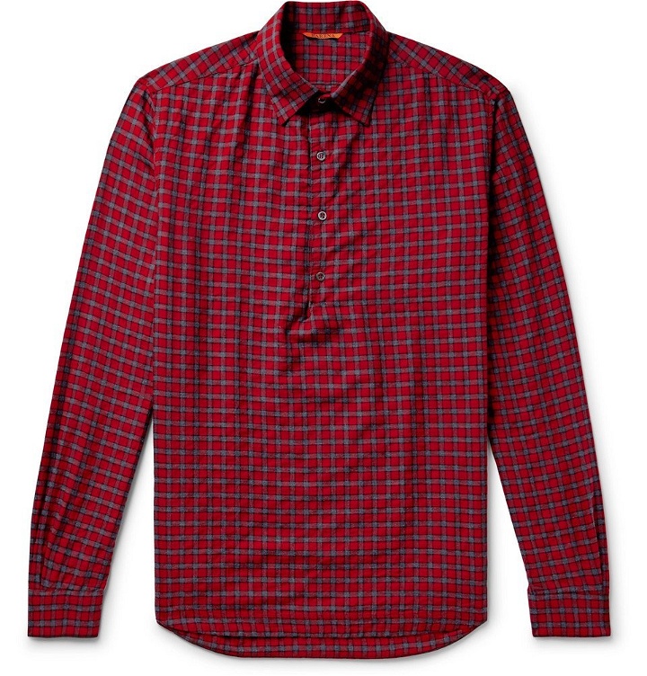 Photo: Barena - Checked Cotton-Blend Twill Half-Placket Shirt - Red