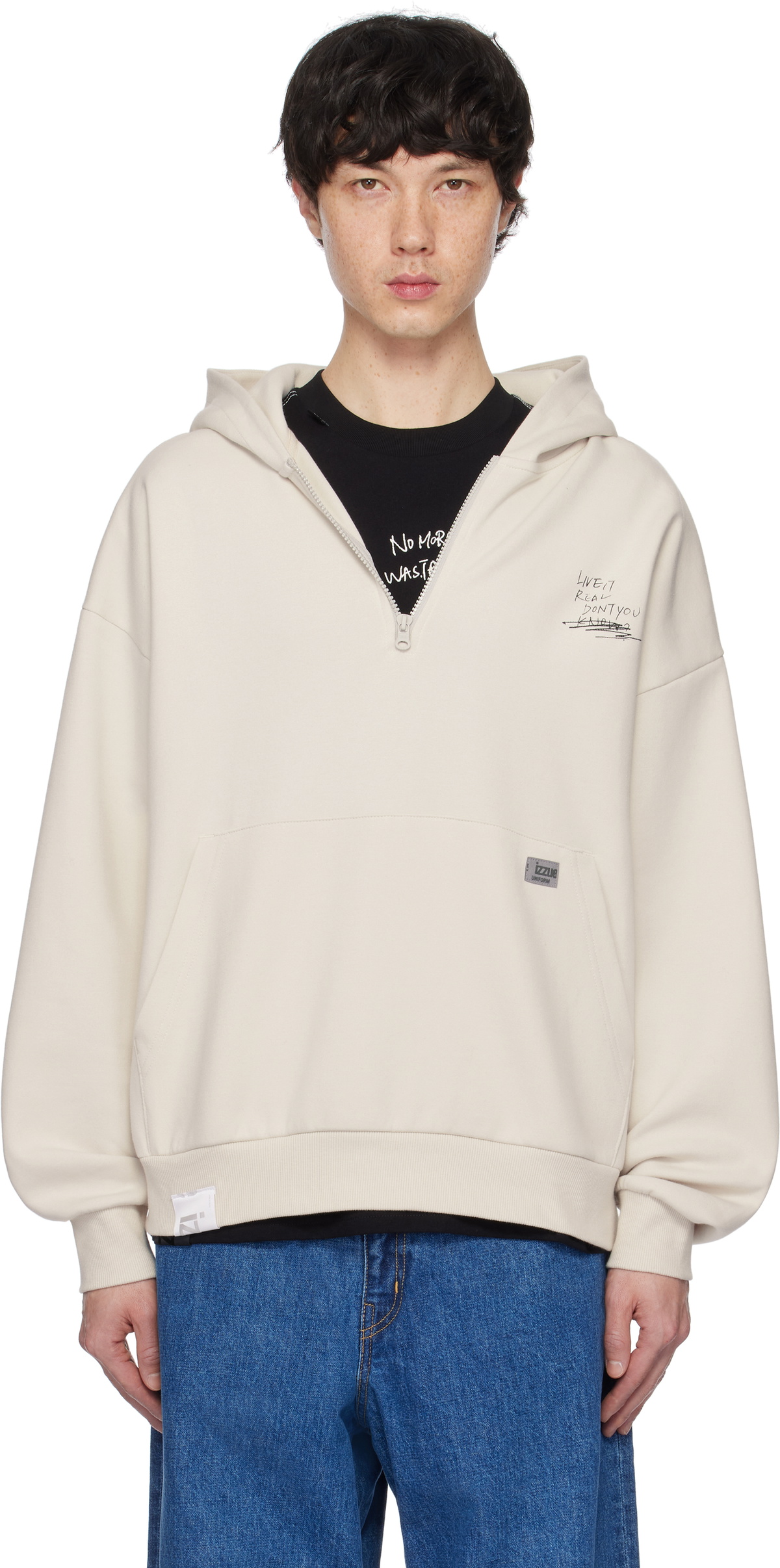 Izzue Beige Graphic Print Zip Hoodie