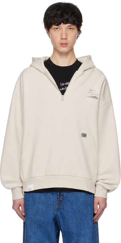 Photo: Izzue Beige Graphic Print Zip Hoodie