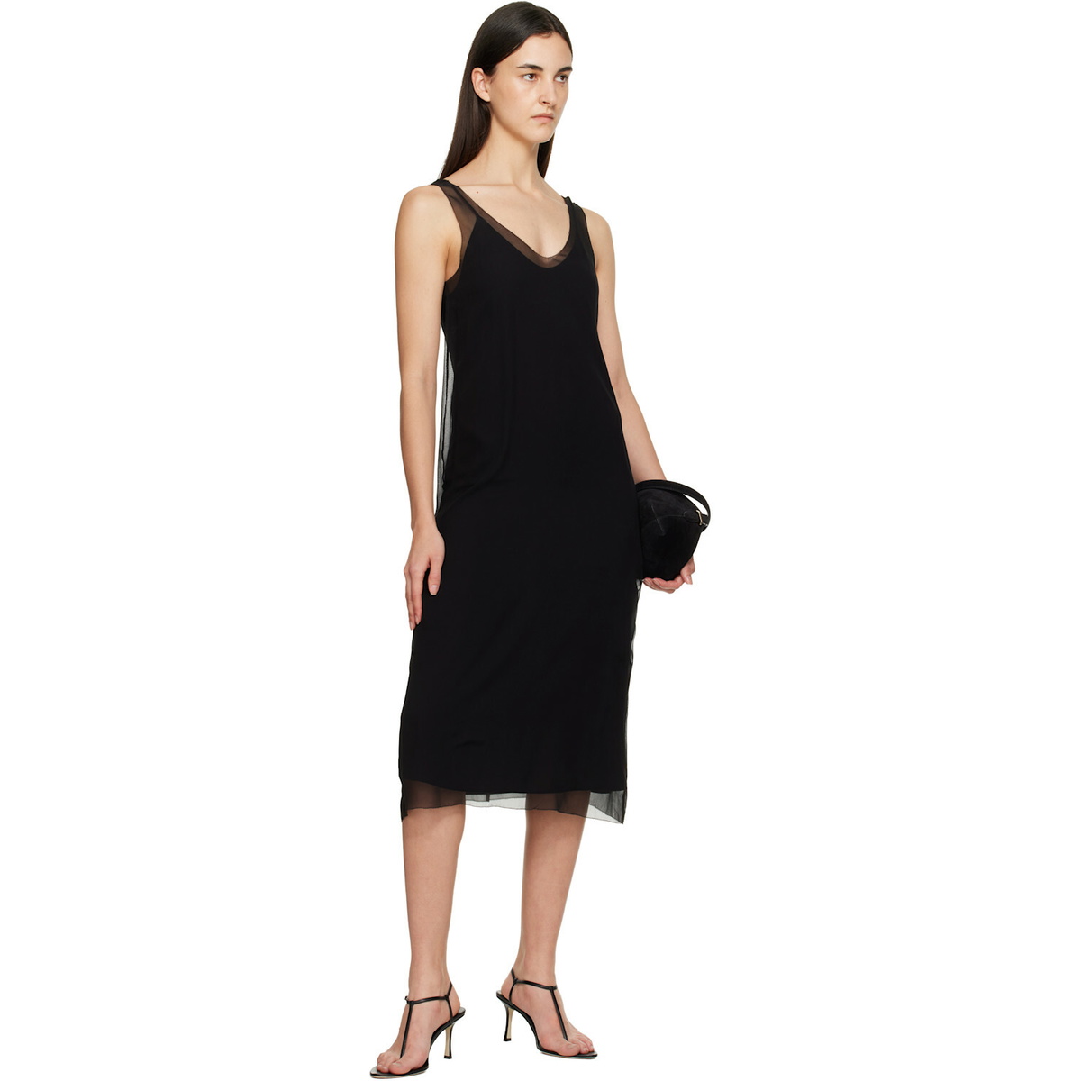 TOTEME Black Chiffon Slip Midi Dress
