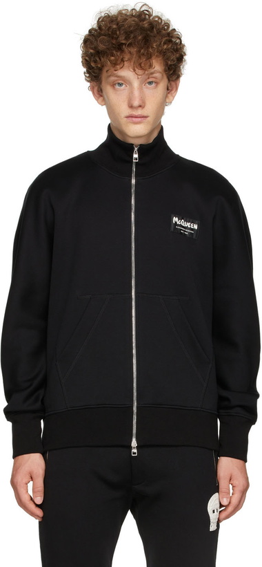 Photo: Alexander McQueen Black Jersey Graffiti Badge Zip-Up Sweater