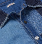 KAPITAL - Distressed Patchwork Linen and Cotton-Blend Chambray Shirt - Blue