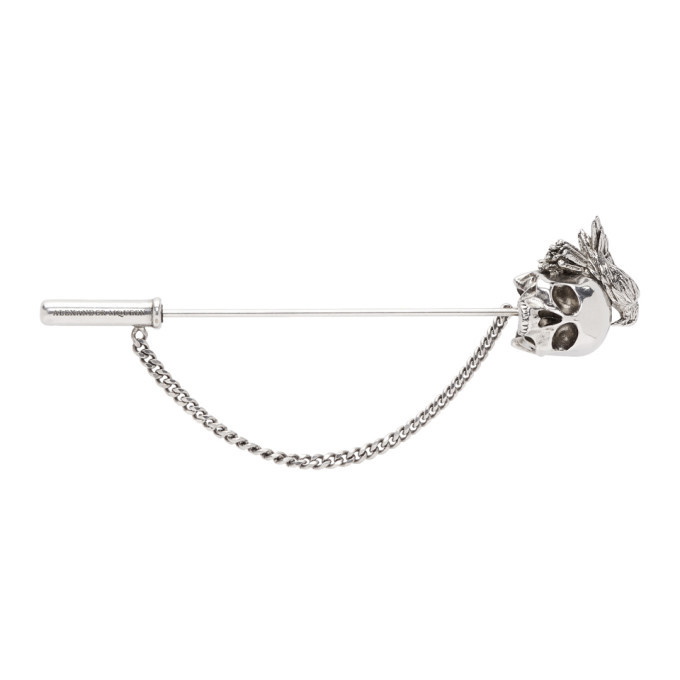 Photo: Alexander McQueen Silver Raven and Skull Pin