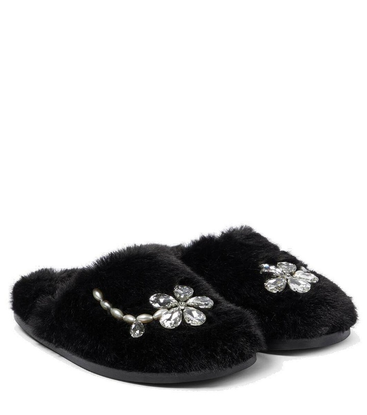 Photo: Simone Rocha Embellished faux shearling slippers