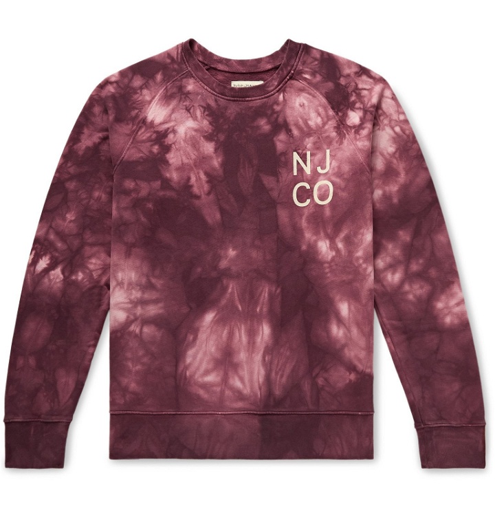 Photo: Nudie Jeans - Melvin Logo-Print Tie-Dyed Organic Loopback Cotton-Jersey Sweatshirt - Burgundy