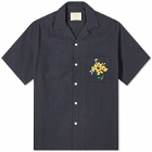 Portuguese Flannel Men's Pique Embroidered Flowers Vacation Shirt in Navy