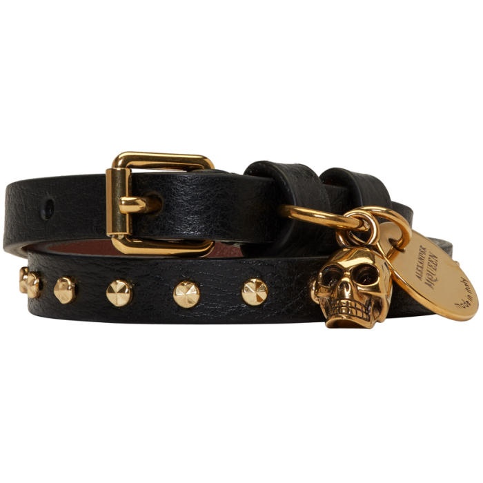 Photo: Alexander McQueen Black and Gold Studded Skull Double Wrap Bracelet
