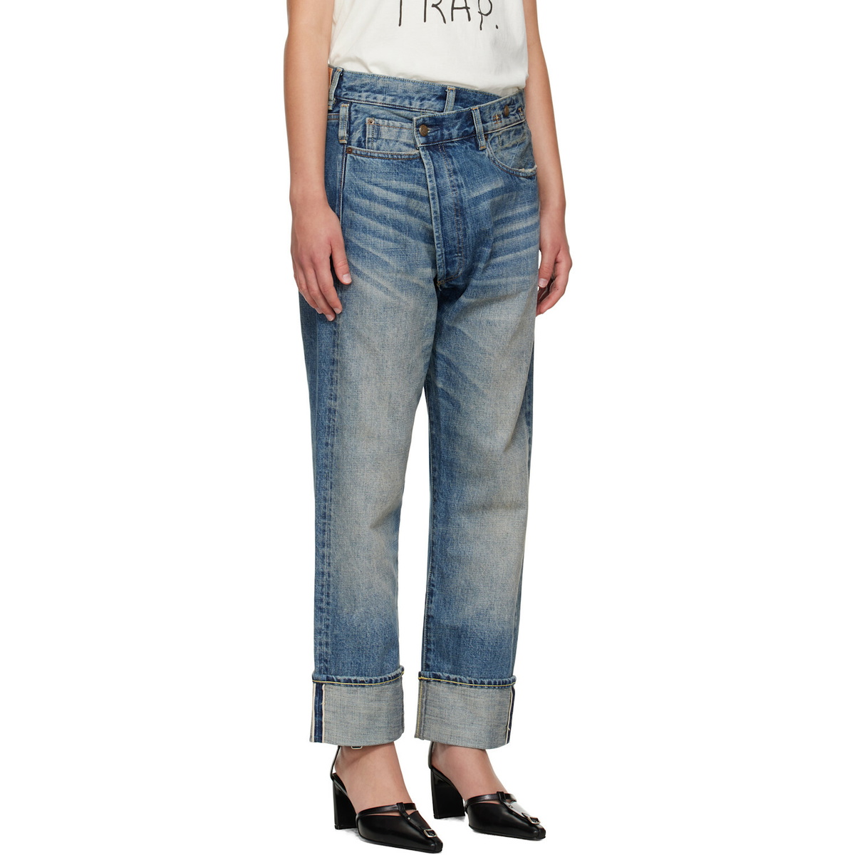 R13 Blue Cuffed Crossover Jeans