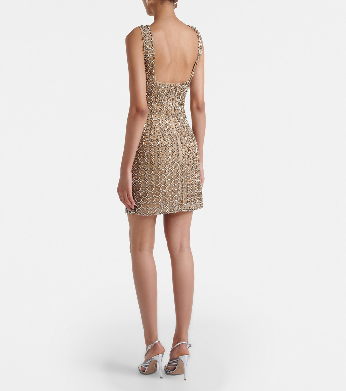 Là Fuori Gilded crystal-embellished minidress