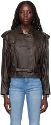 FRAME Brown Moto Leather Jacket