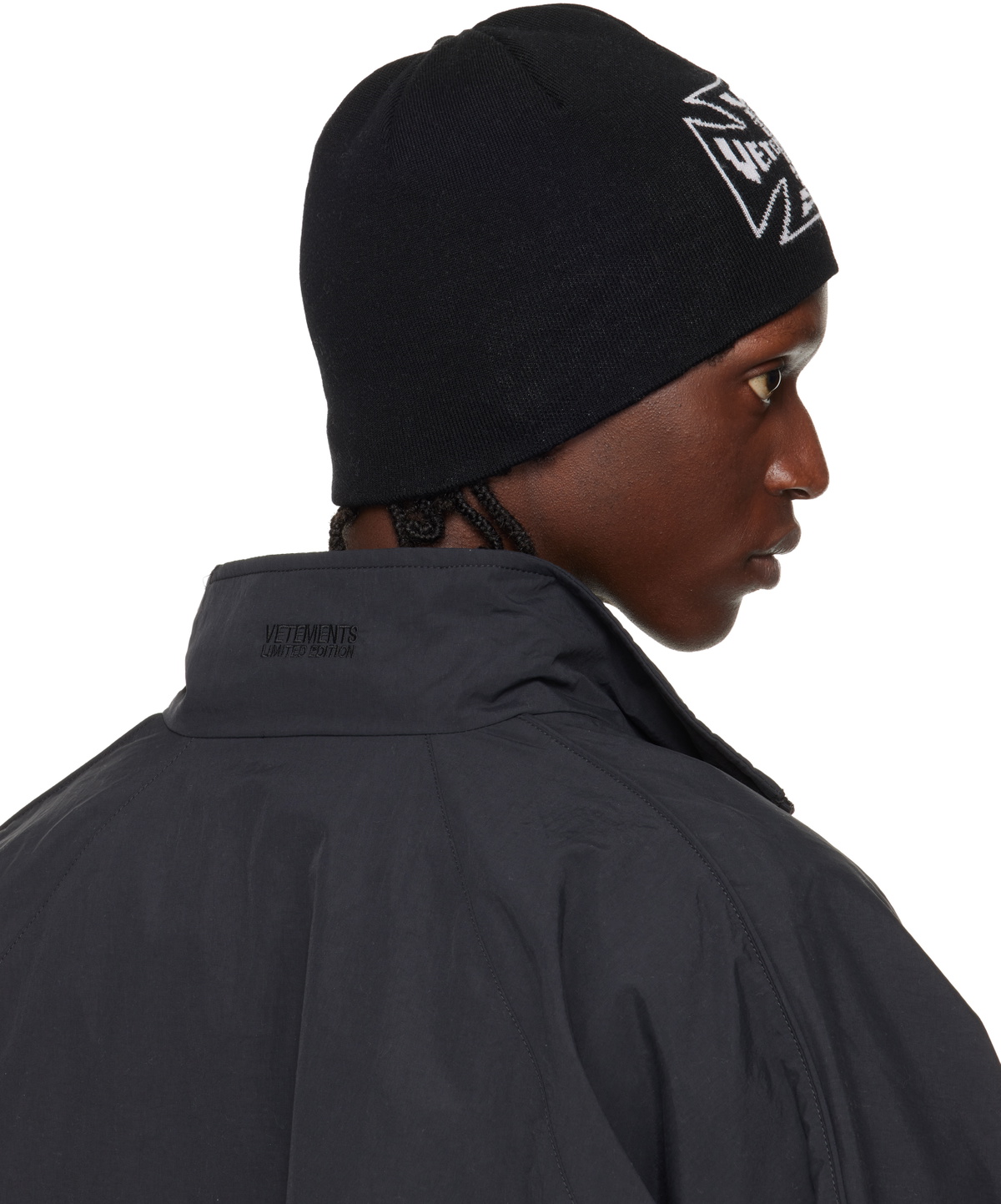VETEMENTS Black Biker Cross Logo Beanie