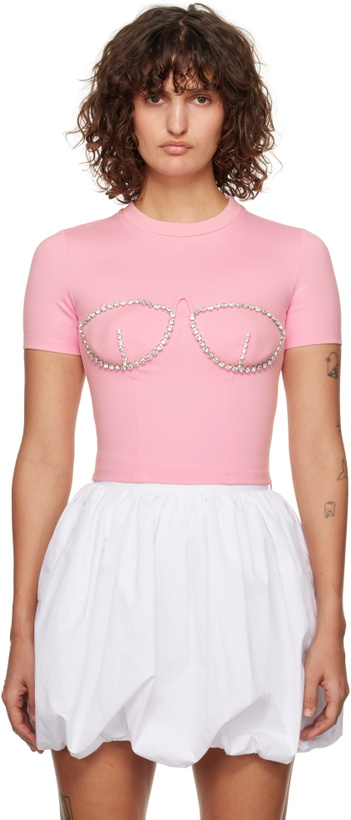 Photo: AREA Pink Crystal Bustier Cup T-Shirt