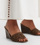 Veronica Beard Ellen macramé leather wedge mules