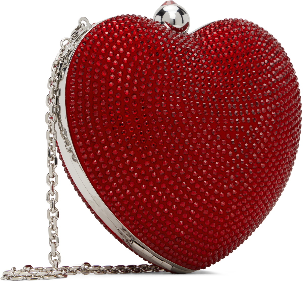 MACH & MACH Red Crystal Heart Suede Clutch