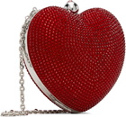 MACH & MACH Red Crystal Heart Suede Clutch