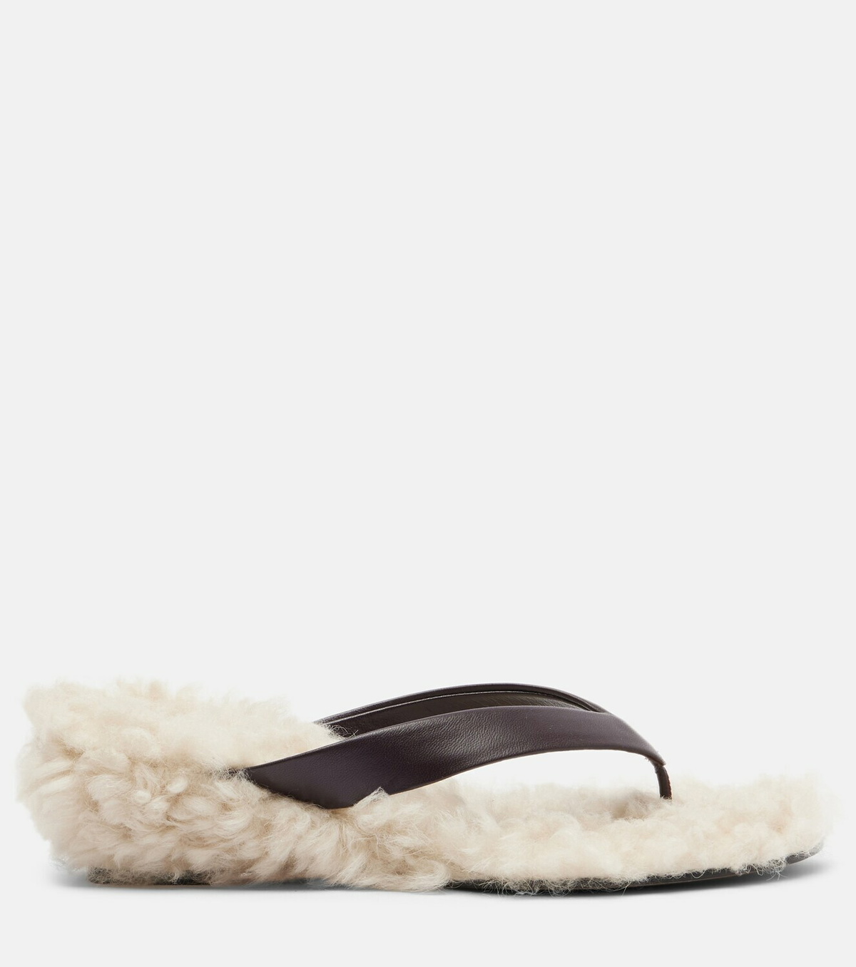 Le Monde Béryl Shearling-trimmed leather thong sandals