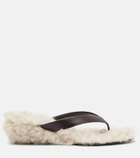 Le Monde Béryl Shearling-trimmed leather thong sandals
