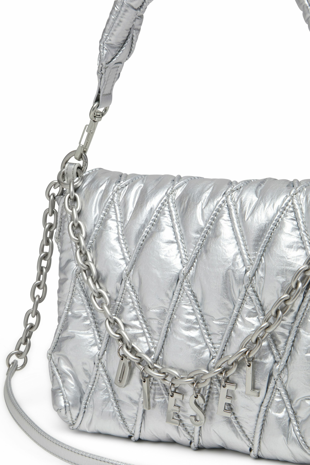 Diesel Charm-D M-Shoulder bag in quilted metallic nylon - Shoulder