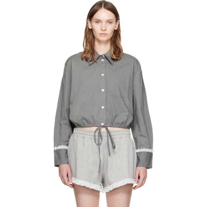 Photo: GANNI Gray Stretch Cotton Cropped Bowling Shirt