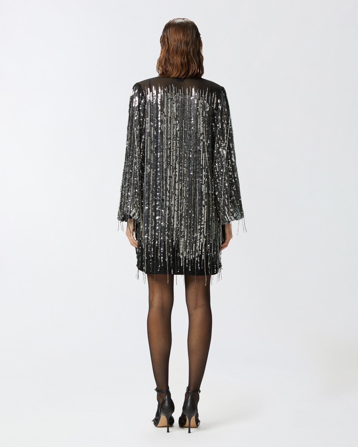 Pinko Mini Dress With Sequins And Fringing Black/Silver