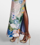 Là Fuori Floral sequined strapless gown