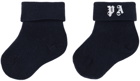 Palm Angels Baby Three-Pack Blue & White Logo Socks