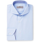 Canali - Light-Blue Cutaway-Collar Checked Cotton-Jacquard Shirt - Men - Blue