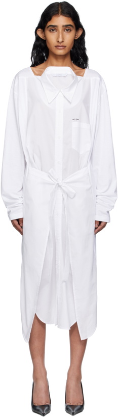 Photo: Pushbutton White Movable Collar Wrap Midi Dress