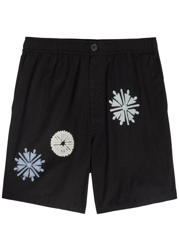 Photo: Wax London Kurt Embroidered Cotton and Linen-blend Shorts Black