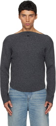 Courrèges Gray Boatneck Ribbed Wool Sweater