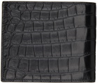 Saint Laurent Black Croc Tiny Monogram East/West Bifold Wallet